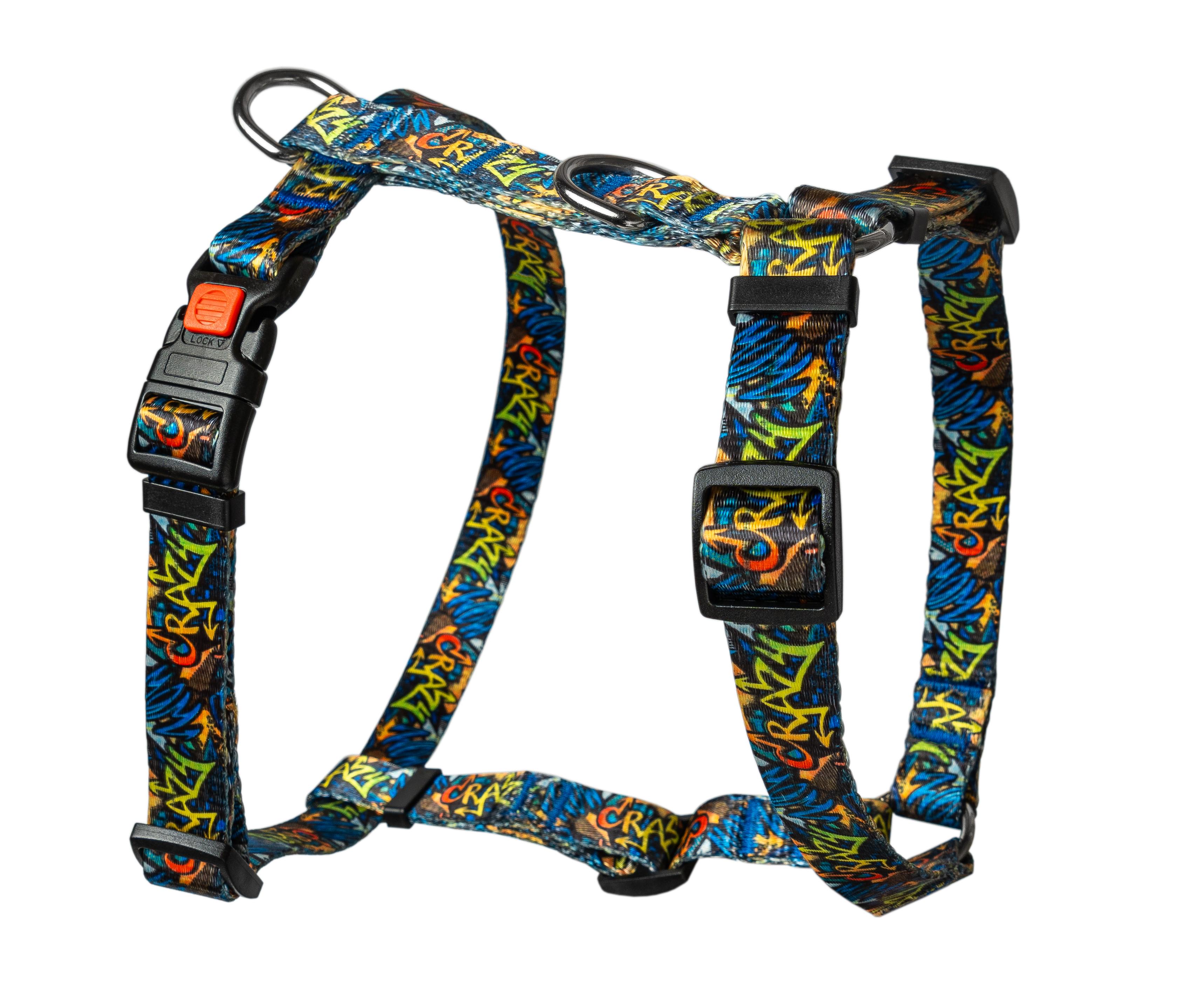 Шлея нейлонова анатомічна KareLine CRAZY з візерунком та пластиковою пряжкою 20 мм А 400-500 мм В 500-630 мм (0892/5)