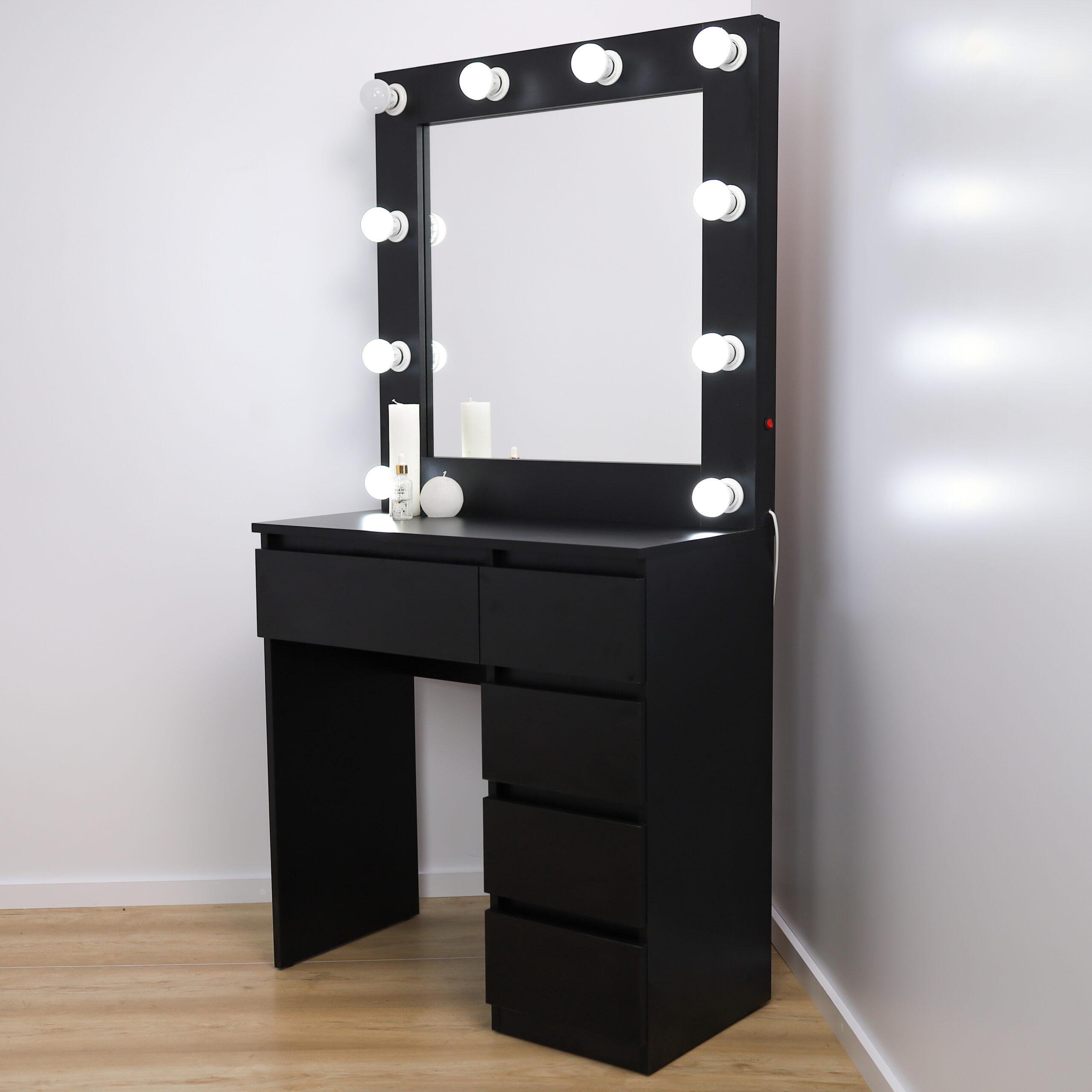 Туалетный столик с лампочками ST5P 800x400x1600 мм Черный (31570645)