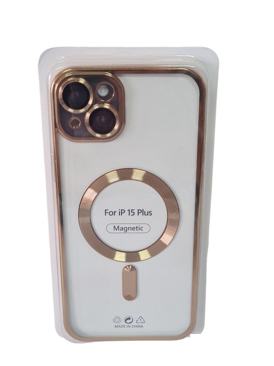 Хромовый чехол TPU Chrome with Magnetic с защитой камеры для Apple iPhone 15 Plus (6.7") с MagSafe Gold - фото 7