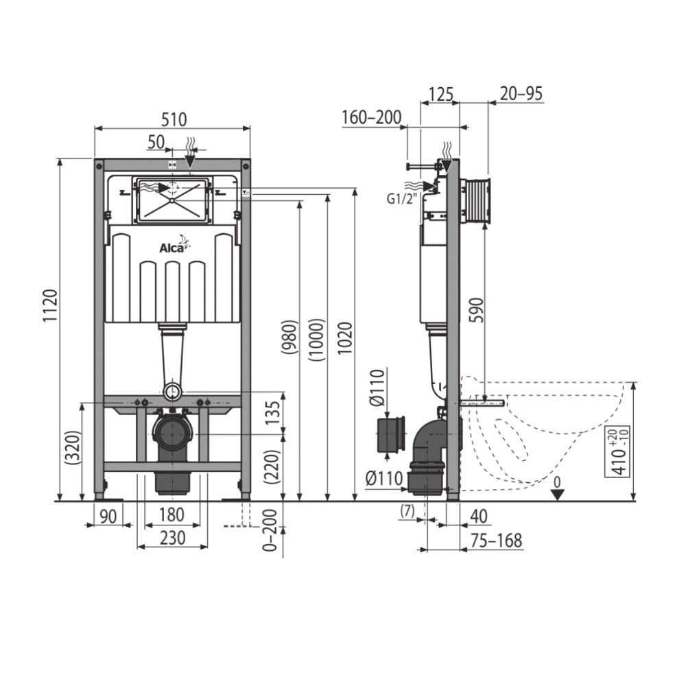 Инсталляционная система для унитаза Alca Plast AM101/1120-3:1 RU M71-0001 с кнопкой Хром (118203) - фото 2