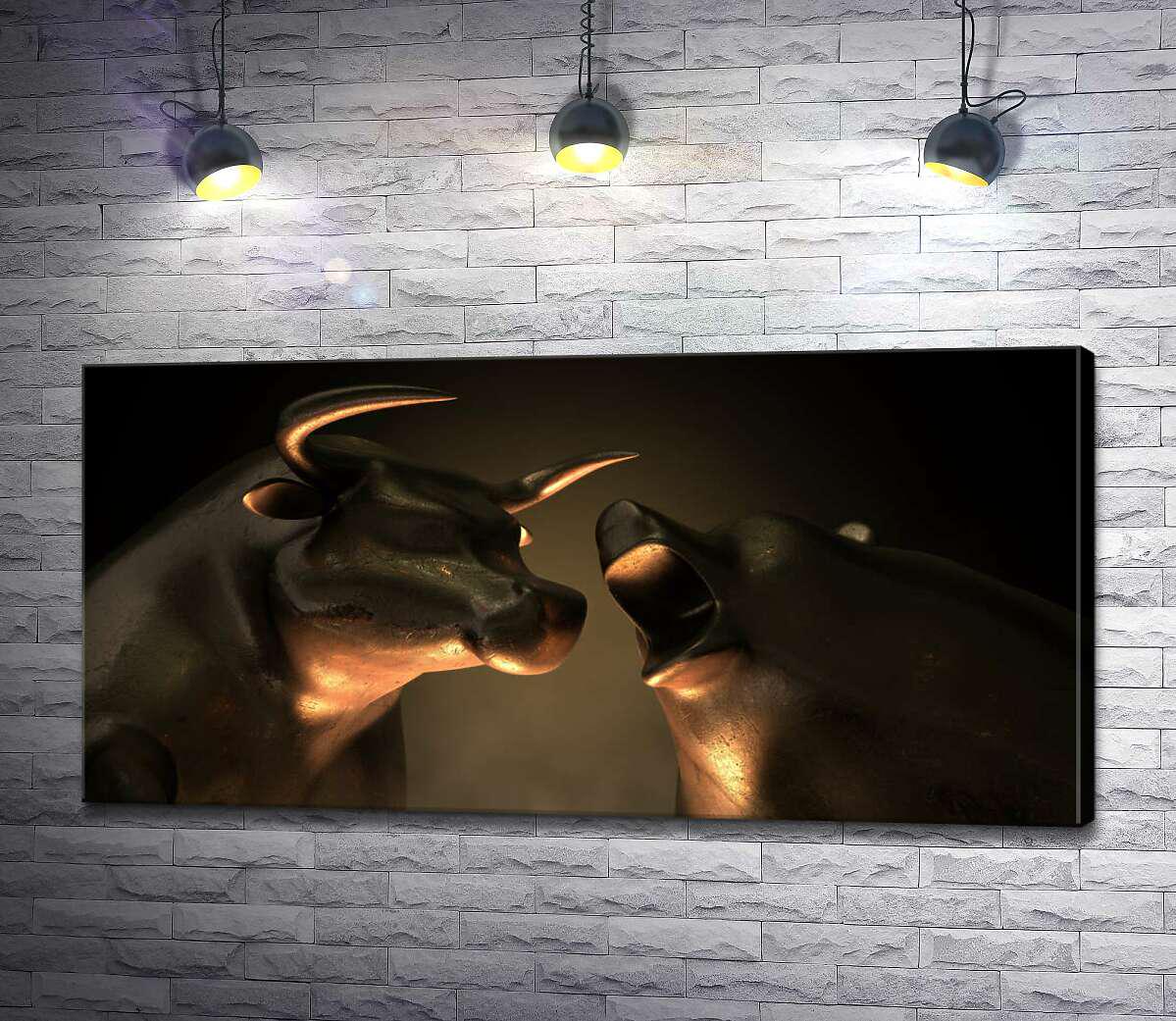 Картина ArtPoster Бронзовые фигурки быка и медведя 130x64 см Модуль №1 (003617)