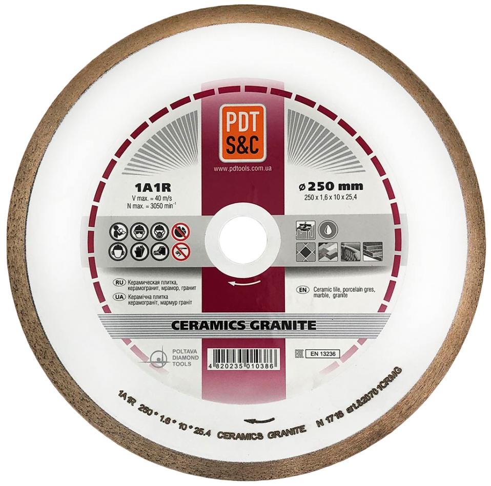 Диск алмазный по керамике PDT Ceramics Granite 1A1R 250х1,6х10х25,4 мм (820701CRMG)