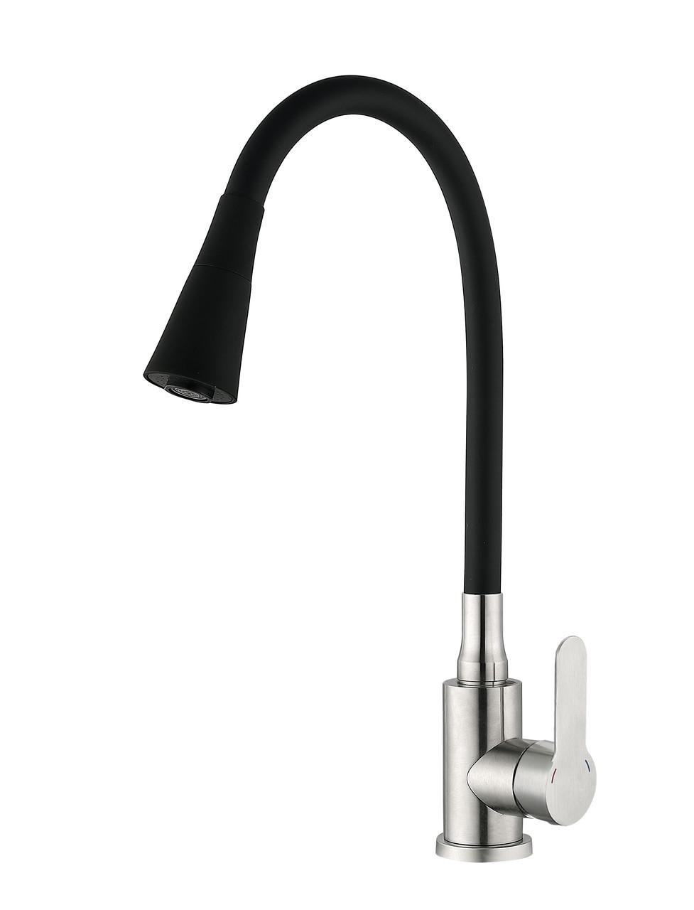 Смеситель для кухни MIXXUS DAX-011 REFL с гибким силиконовым изливом/аэратор 2 режима Black (MI6559)