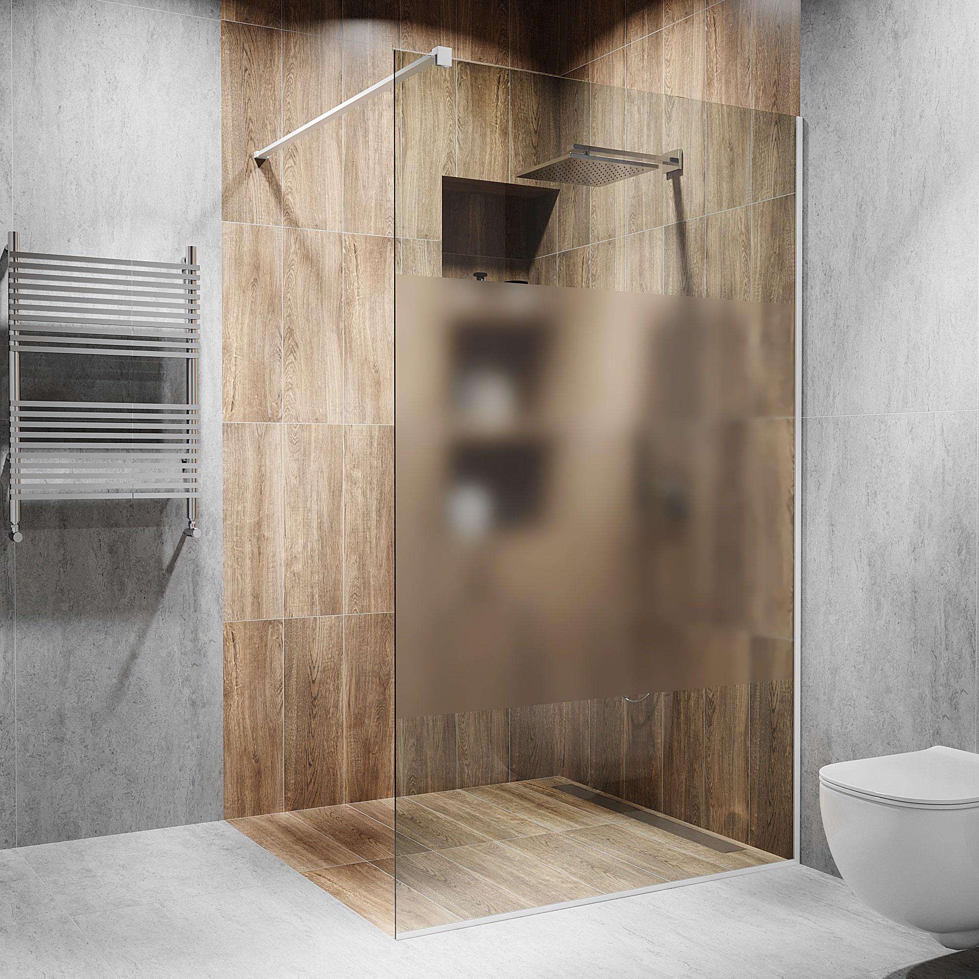 Перегородка скляна душова 2000х800 мм скло прозоре з фурнітурою білою матовою