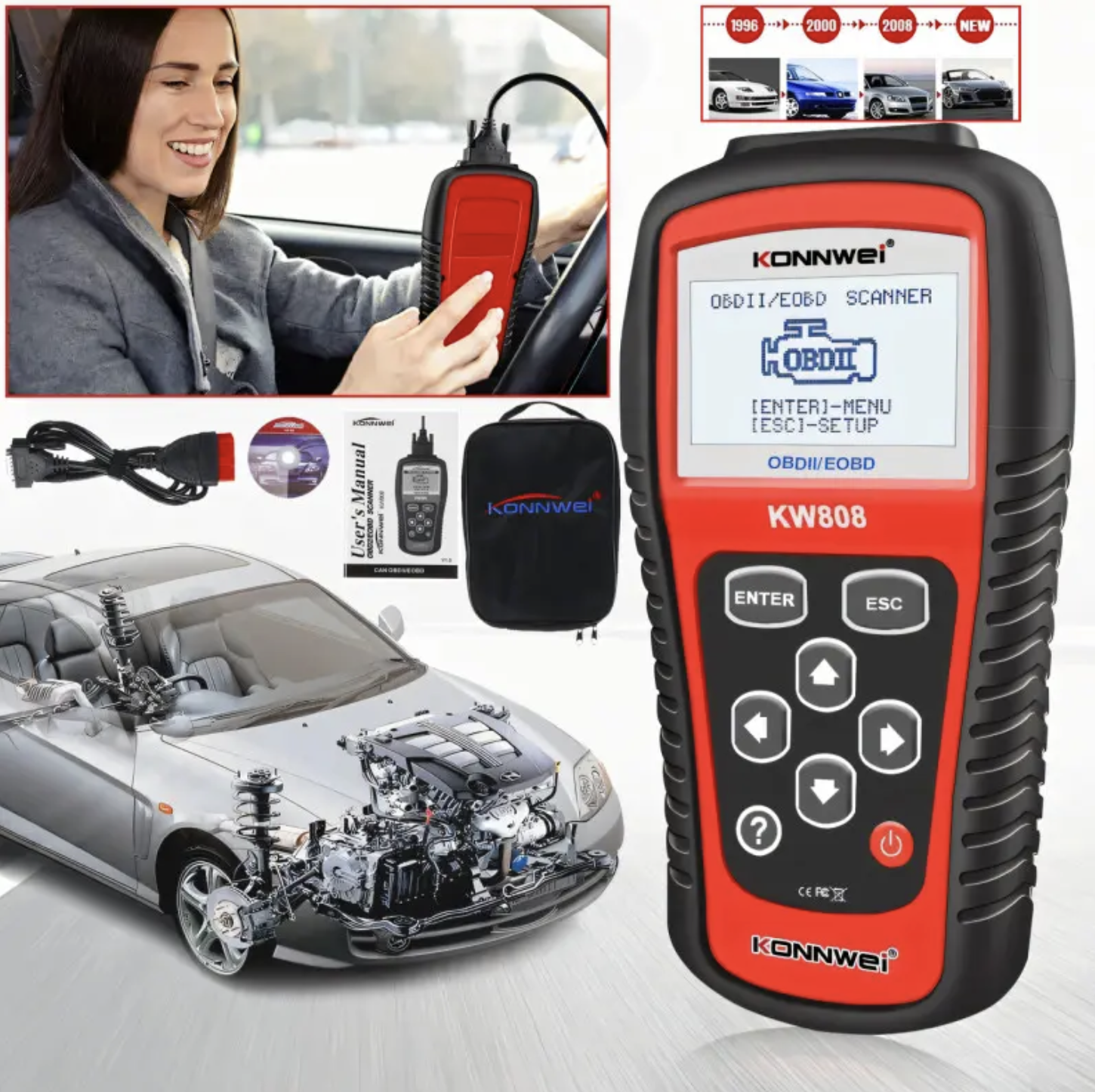 Автосканер OBD2 Konnwei KW808 для диагностики авто/чтения и удаления ошибок OBDII/CAN универсальный (19575) - фото 6 Автосканер OBD2 Konnwei KW808 для диагностики авто/чтения и удаления ошибок OBDII/CAN универсальный (19575) - фото 6