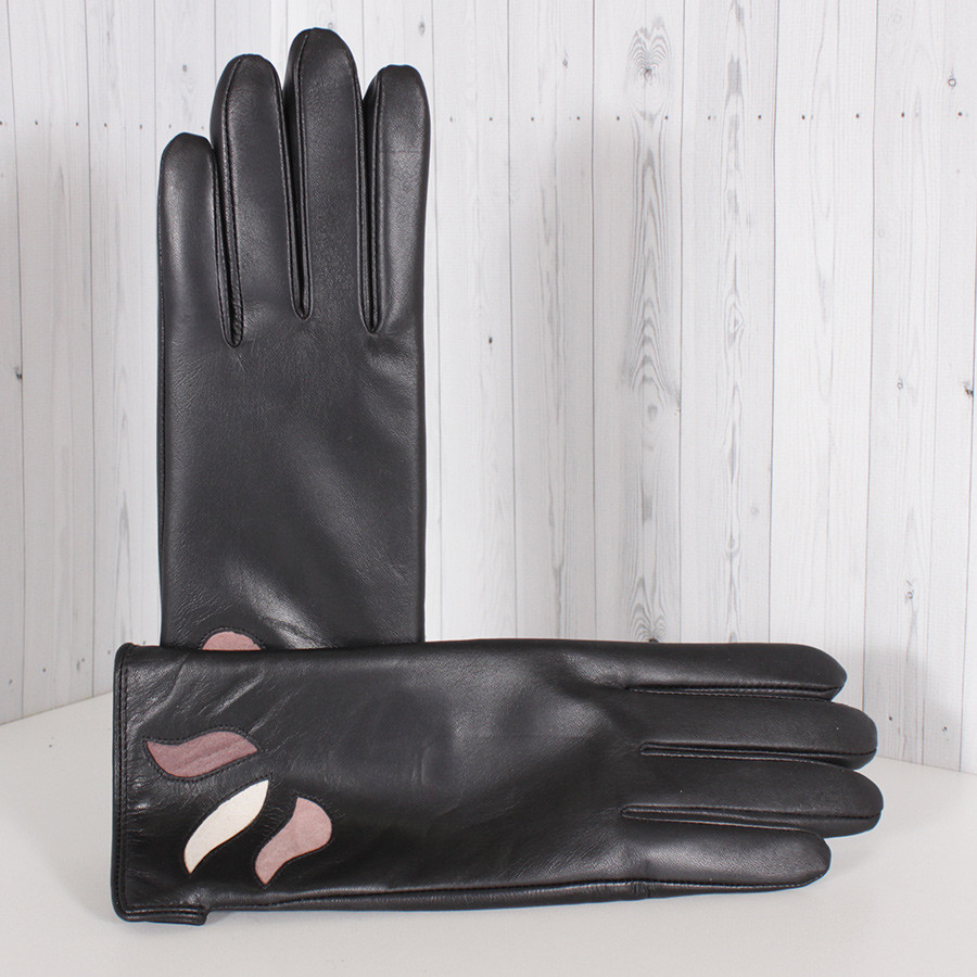 Рукавички жіночі шкіряні L3515-1 з пелюстками XXL/8,5"/21 см Чорний (2807150158)