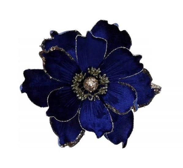 Цветок новогодний Магнолия на прищепке Синий (13190)