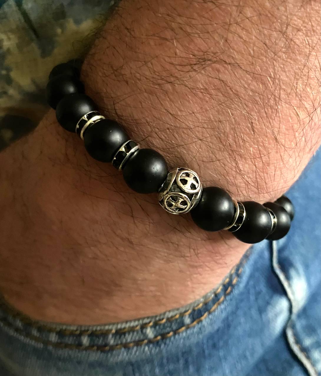 Браслет LITAURS из натуральных камней шунгит с металлическими вставками М 15-17 см (250204) - фото 2