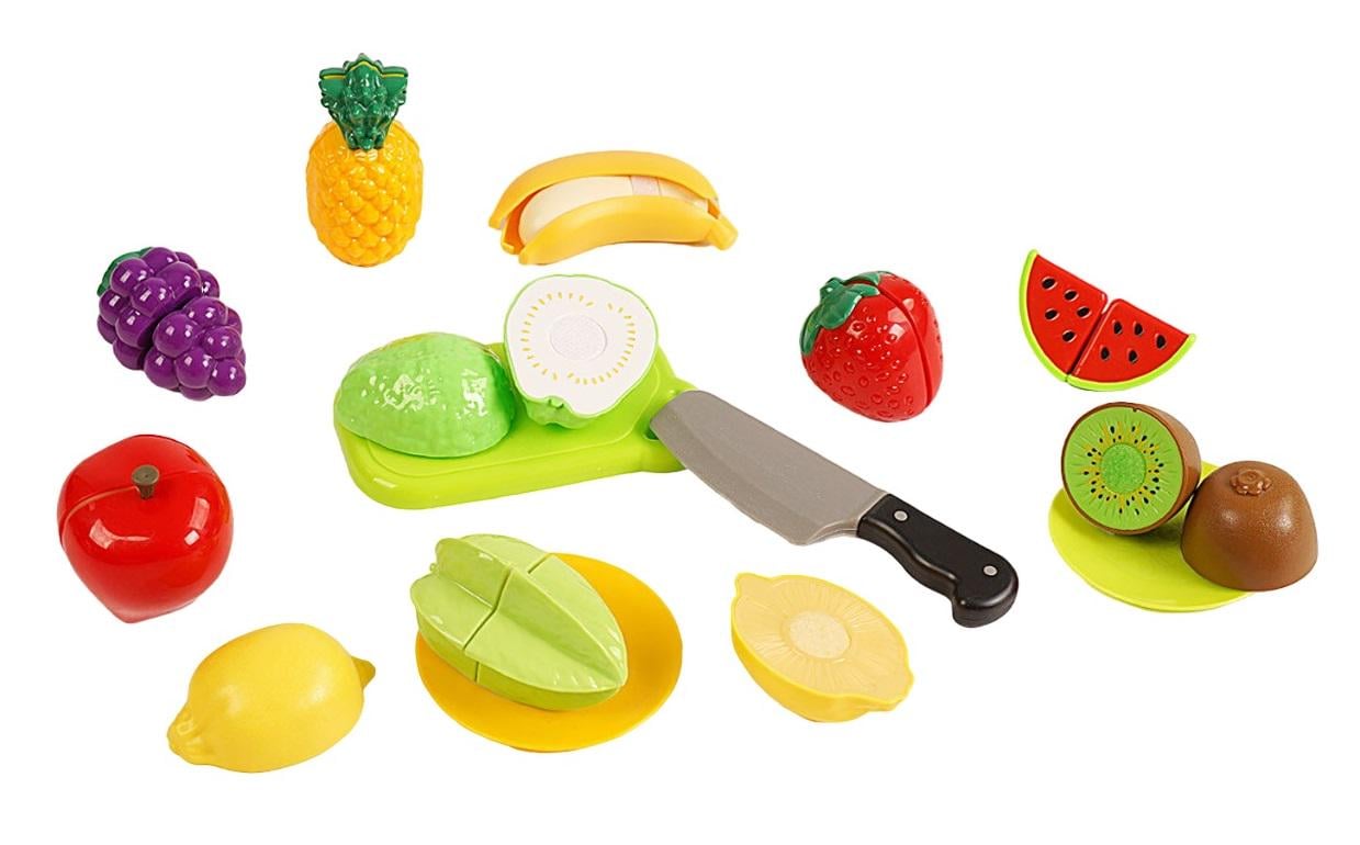 Игровой набор продукты на липучках Kitchen 10 фруктов/нож/2 тарелки и доска для нарезки Multicolor (155348)