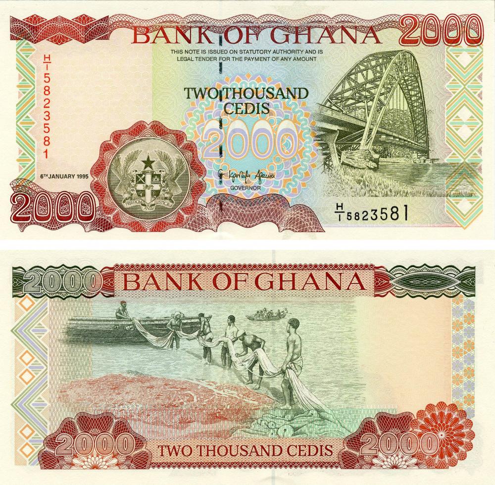 Коллекционная банкнота Гана 2000 седи 1995 UNC P30 (Б13347)