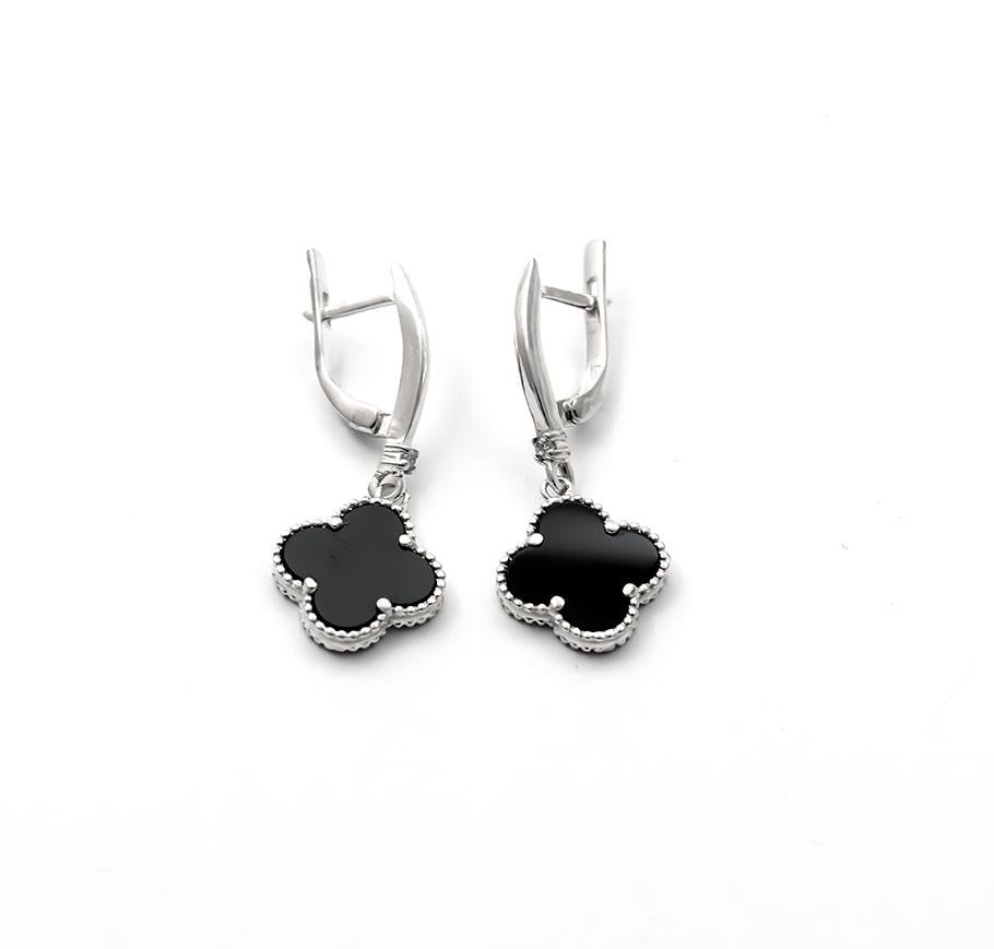 Серьги Maxi Silver 9277 Клевер с ониксом (89277)