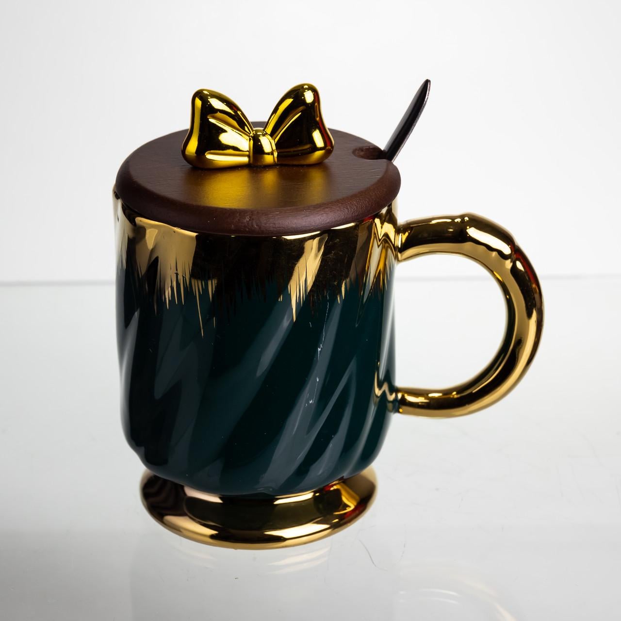 Чашка фарфоровая Light House LG-30161 BL/GD с ложкой и крышкой 450 мл Синий