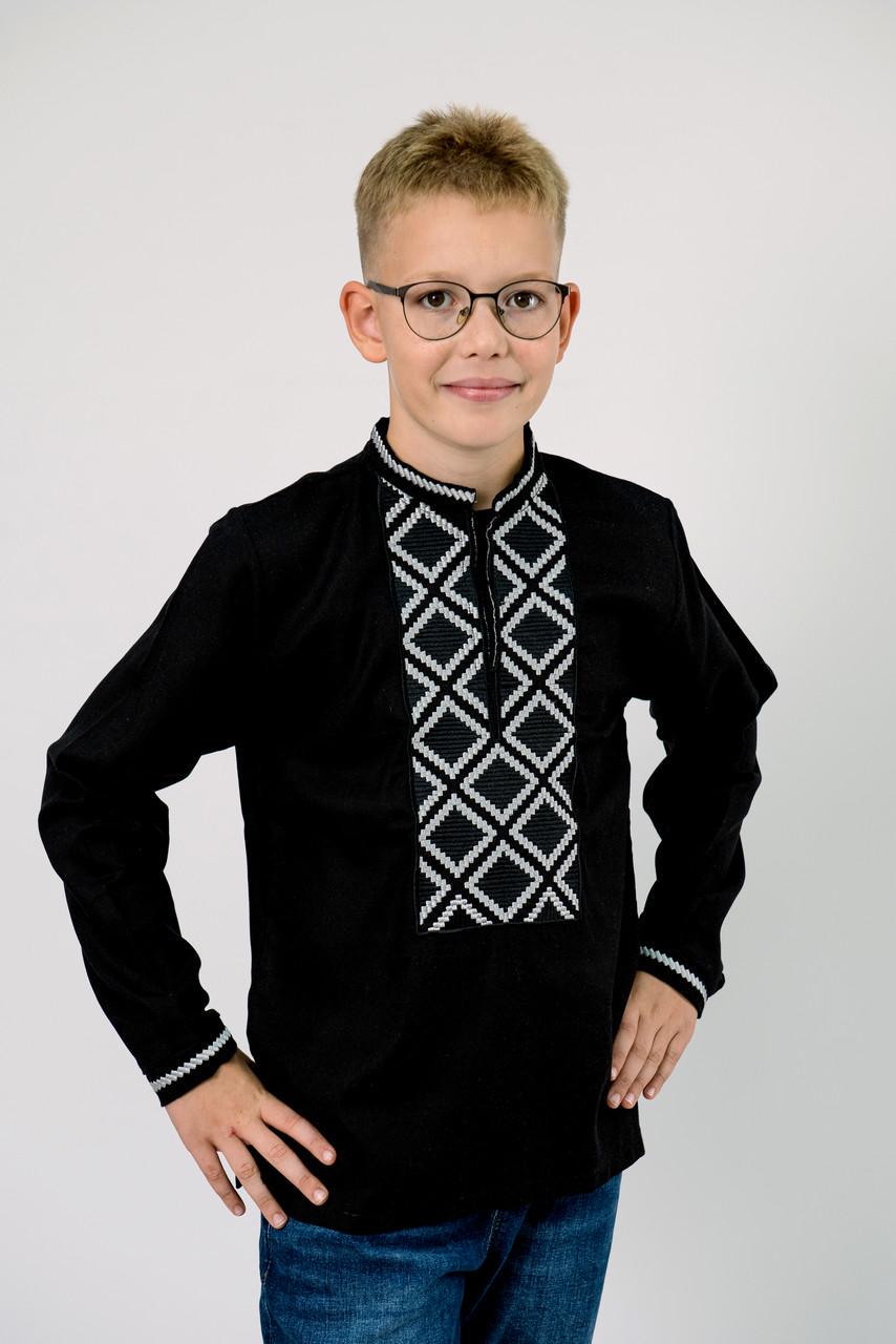 Вышиванка на мальчика натуральный лен с длинным рукавом 158 см Черный (1807390321) - фото 5