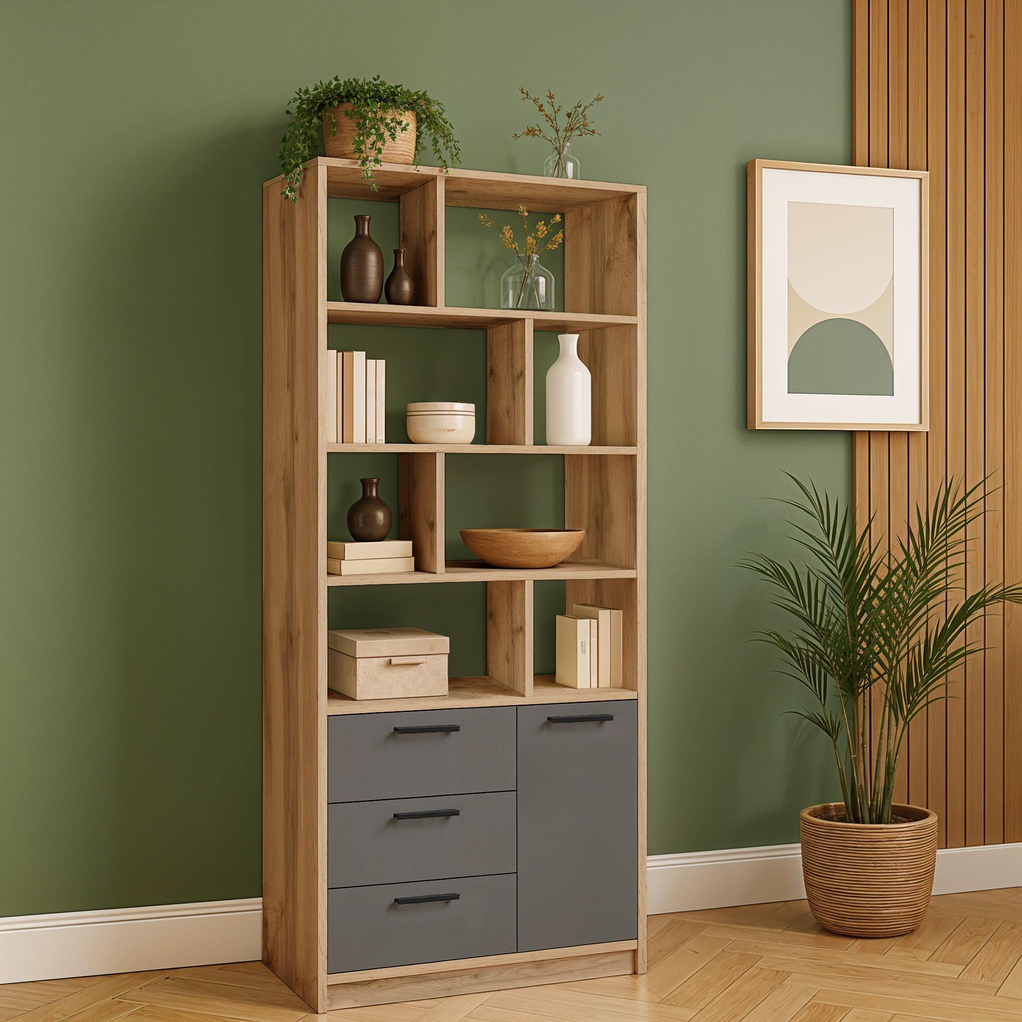 Шкаф-стеллаж на 8 ячеек Asti 800х354х1960 мм Дуб Аппалачи/Антрацит