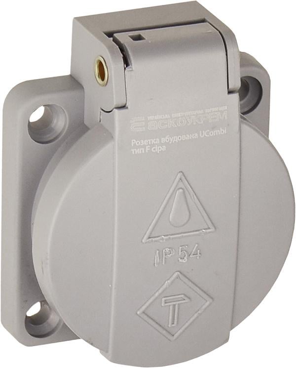 Силовая розетка АСКО-УКРЕМ UCombi 2P+PE 16А 250 В встроенная тип F IP54 полиамид серая (A0080010165)