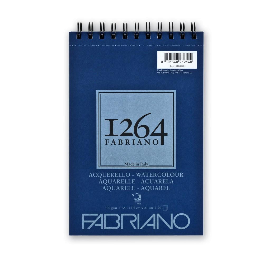 Альбом для акварели Fabriano 1264 на спирали 25% хлопка 20 л. 300 г/кв. м А5 CP Белый (19100648)