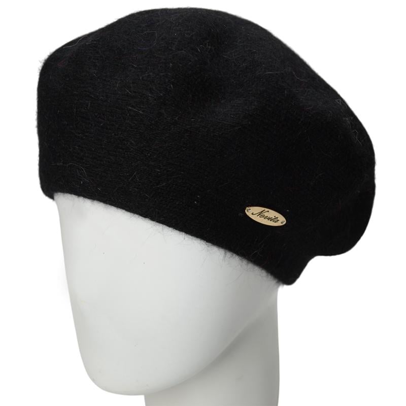 Берет женский Novita Молли ангоровый двойной теплый зимний Черный