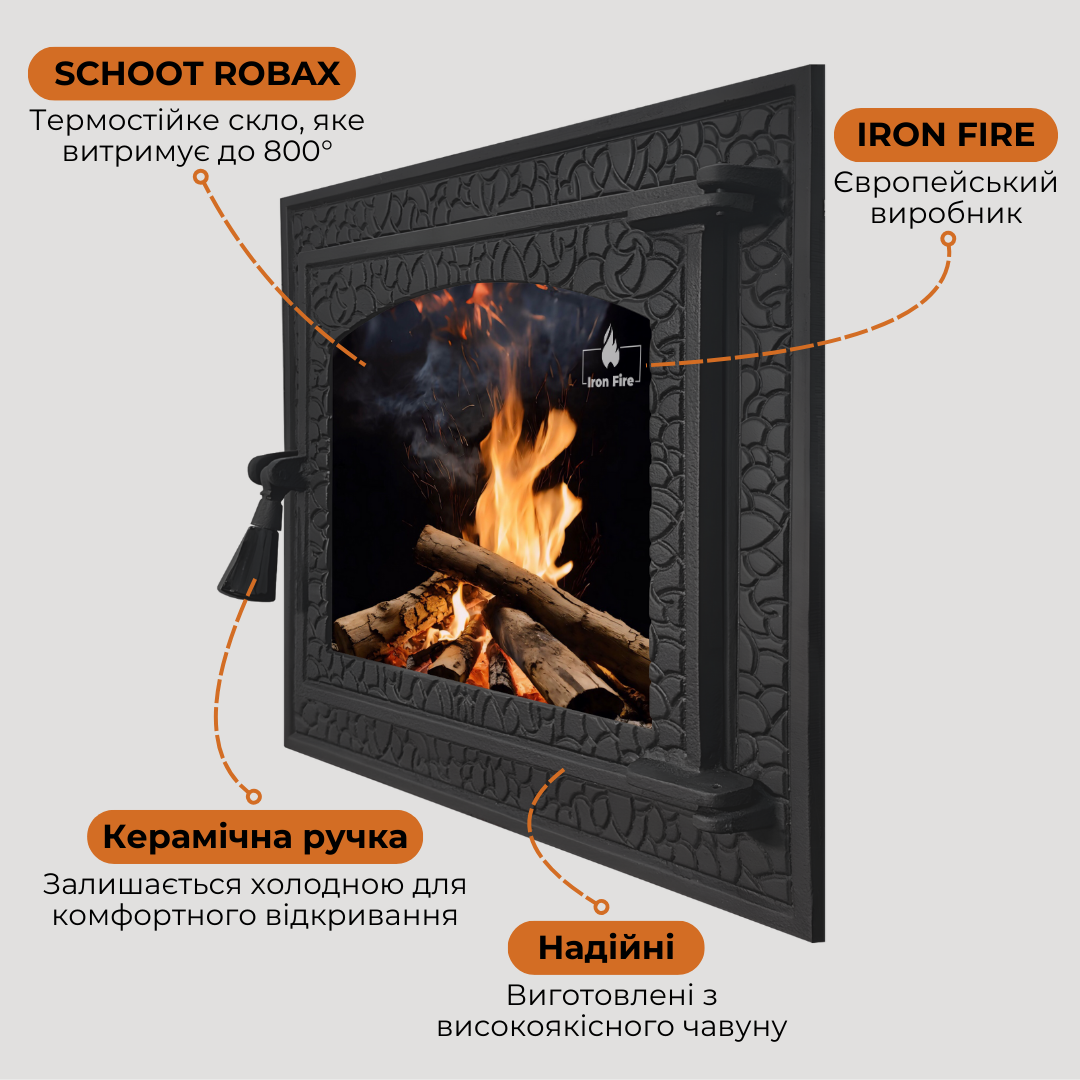 Дверь для камина Iron Fire BASTION L стеклянная чугунная 460х400 мм (1247) - фото 8