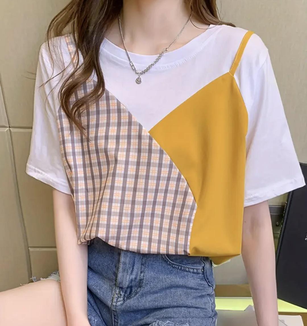 Футболка з вставкою в клітинку М Білий (00234)