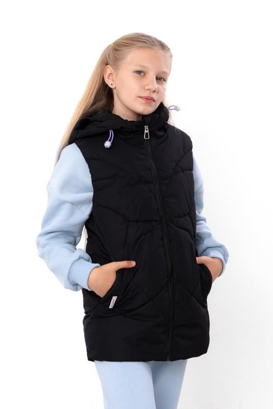 Жилетка демісезонна підліткова для дівчинки з капюшоном Носи Своє 152 см Чорний (14253)