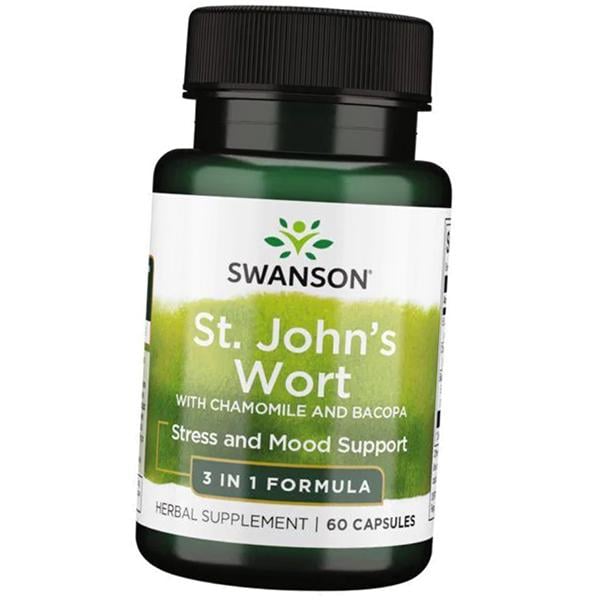 Звіробій з ромашкою і бакопою Swanson St. John's Wort with Chamomile and Bacopa 60 caps