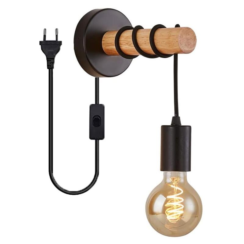 Бра в скандинавском стиле Light Wood с деревянной планкой без абажура Черный