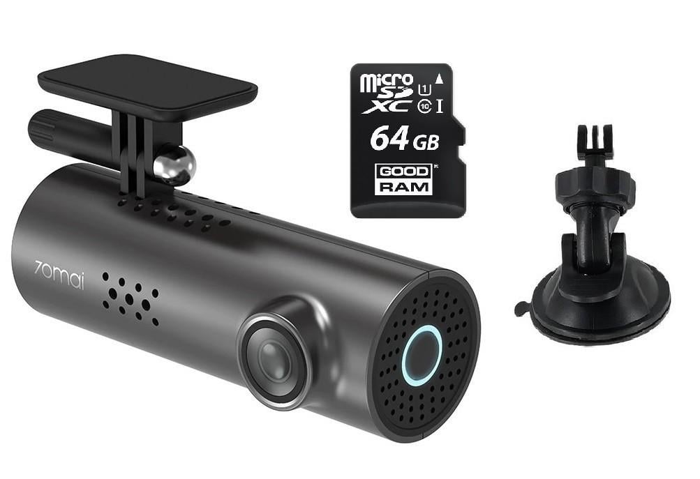 Відеореєстратор 70Mai 1S Smart Dash Cam WiFi DVR Midrive D06 міжнародна версія/додаткове кріплення на присоску і MicroSD 64 GB UHS-1 (28734592) - фото 1