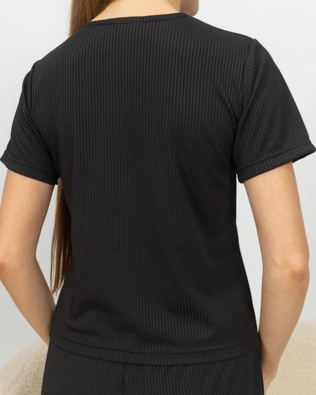 Піжама жіноча з рубчику футболка і штани Чорний (2188007696) - фото 6 Піжама жіноча з рубчику футболка і штани Чорний (2188007696) - фото 6