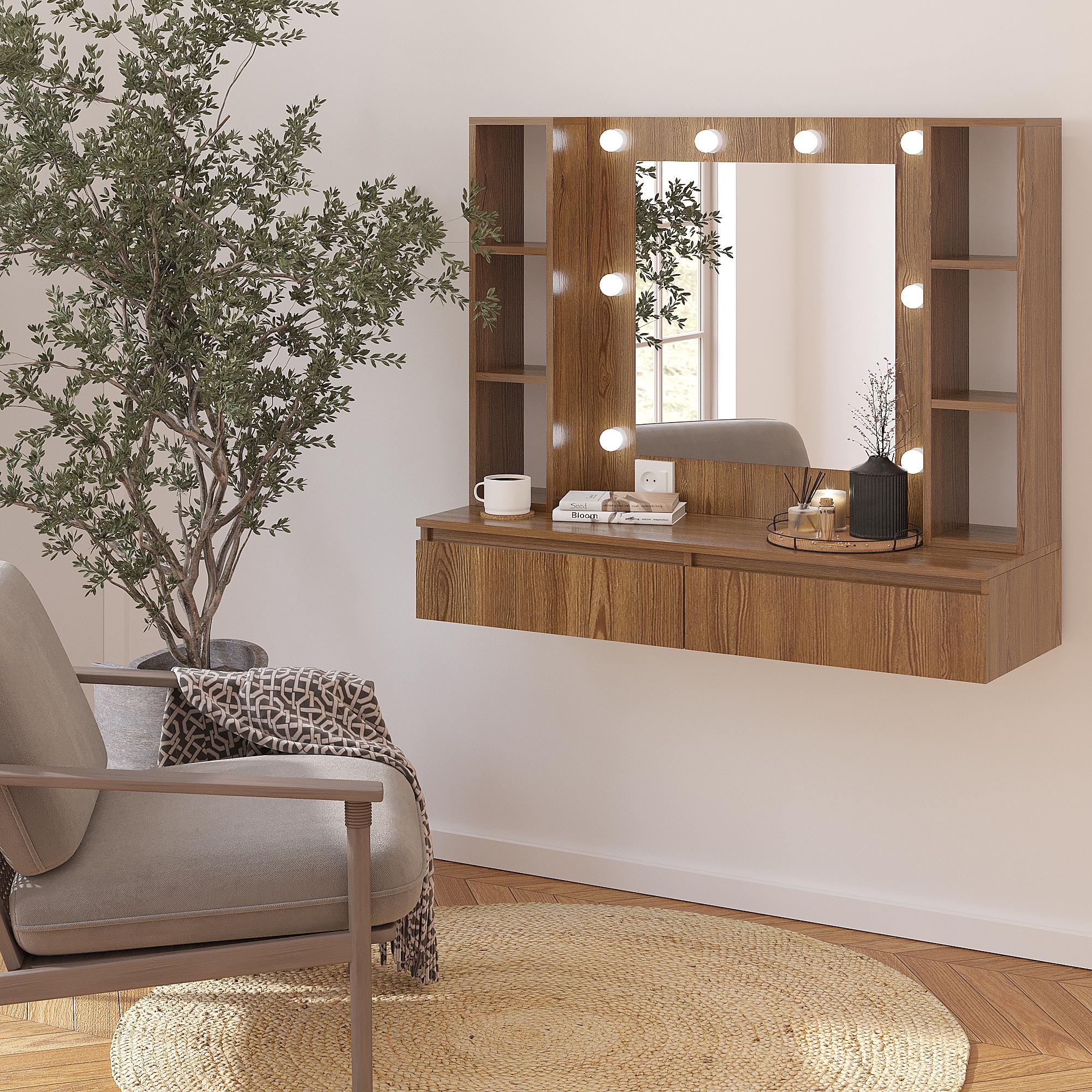 Туалетный столик подвесной с подсветкой ТЗ-Флай 1000х1200х400 мм Дуб родос Туалетный столик подвесной с подсветкой ТЗ-Флай 1000х1200х400 мм Дуб родос