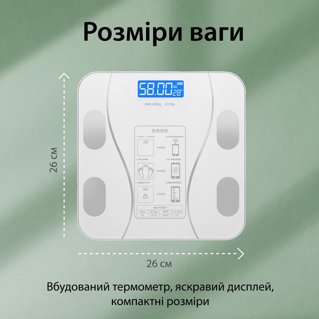 Ваги підлогові Scale one Bluetooth до 180 кг з додатком для смартфона Білий (2017AW) - фото 8