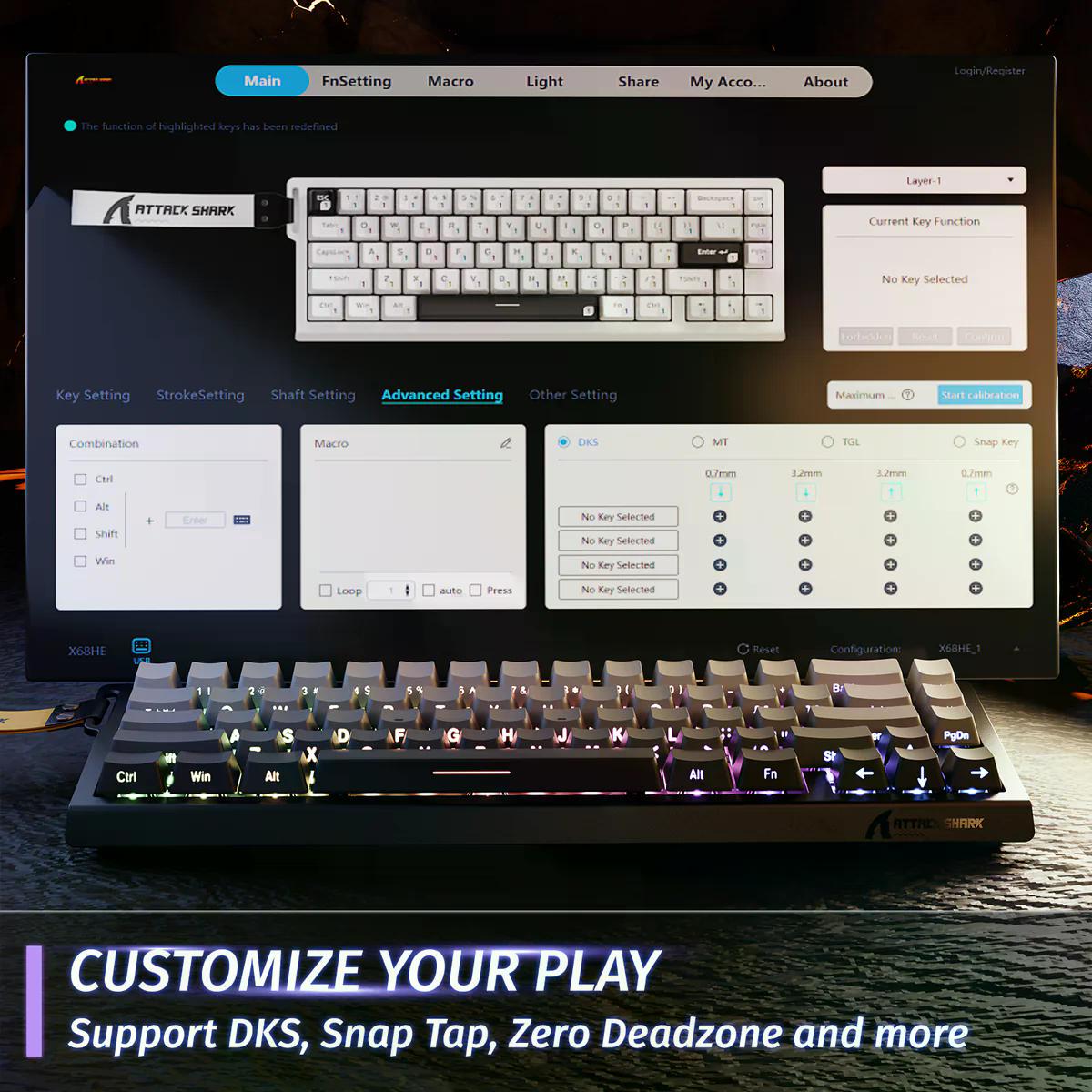 Клавиатура игровая attack shark X68 HE 8000HZ на магнитных светильниках Черно-белый (26484175) - фото 5 Клавиатура игровая attack shark X68 HE 8000HZ на магнитных светильниках Черно-белый (26484175) - фото 5