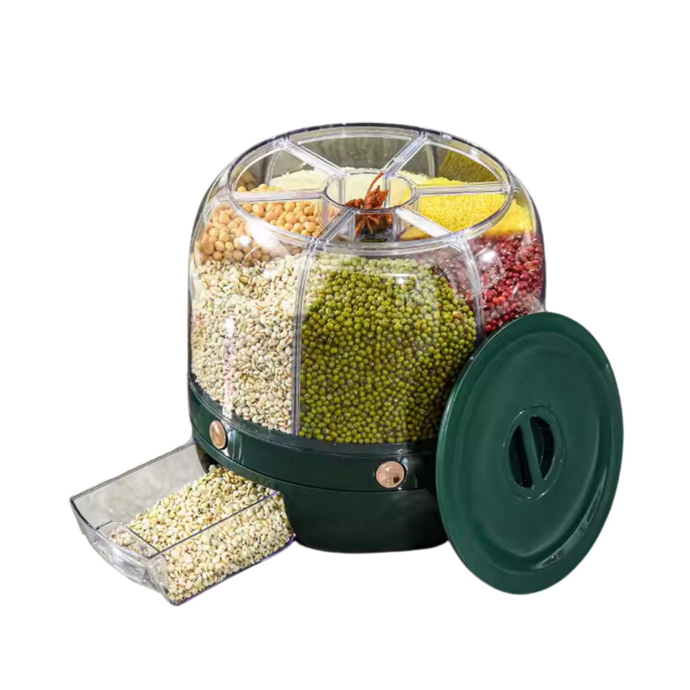 Органайзер для кухні для сипучих продуктів обертовий з 6 відділеннями Зелений