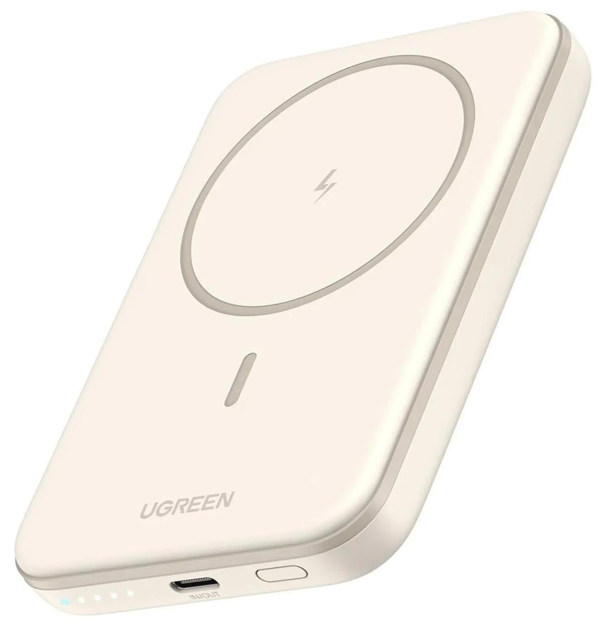 Повербанк магнитный Magsafe Ugreen PB560 5000 mAh 15 Вт с беспроводной зарядкой для iPhone Бежевый (26389506)