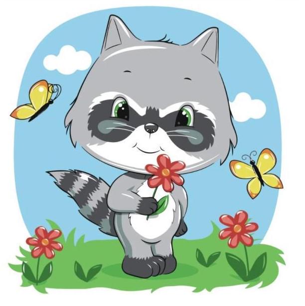 Картина по номерам Strateg Животные Маленький енотик 30х30 см в термопакете (ES074-mt)