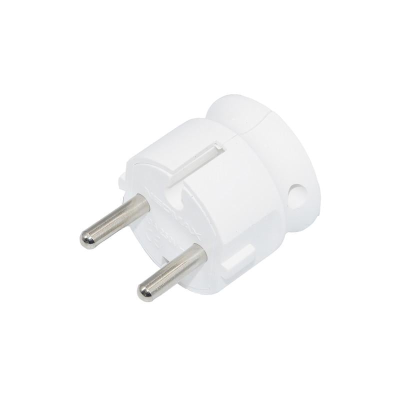 Вилка бытовая Neomax без заземления 10A 2P с угловым вводом провода Белый (NX1003)