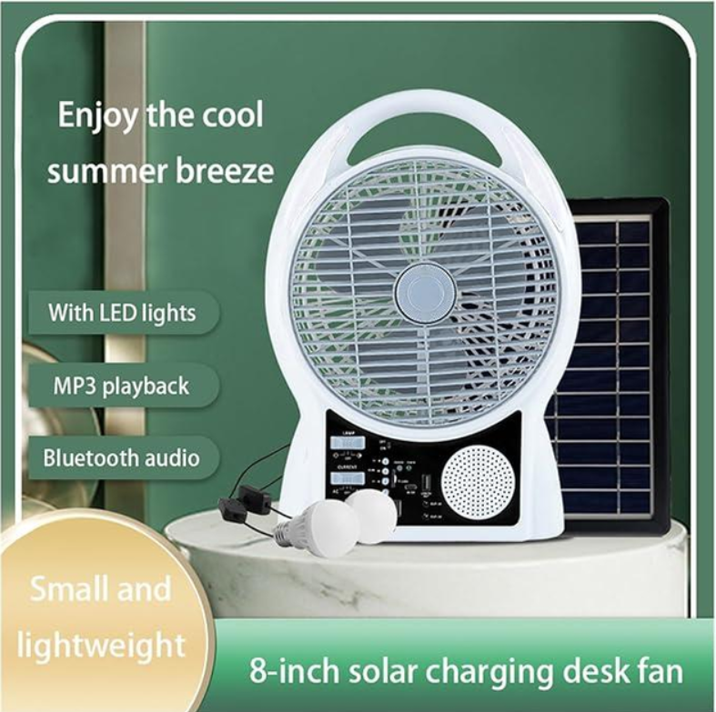 Вентилятор N288-8 з радіо і LED-лампами Bluetooth сонячна панель 2 швидкості 6 Вт USB 3,2V 5500 мАг (45951-_969) - фото 2 Вентилятор N288-8 з радіо і LED-лампами Bluetooth сонячна панель 2 швидкості 6 Вт USB 3,2V 5500 мАг (45951-_969) - фото 2