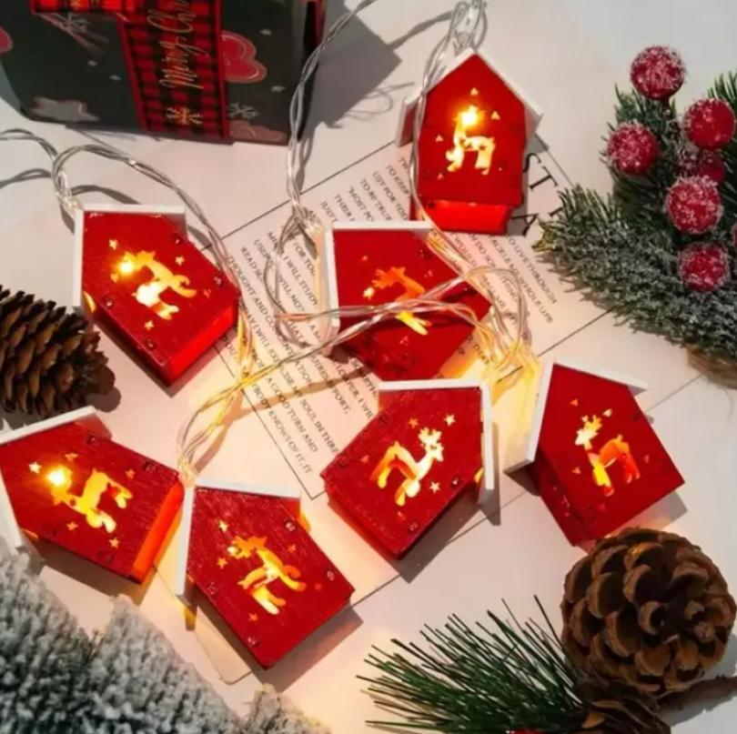 Гірлянда Будиночки Олень 2026 MA755 нитка крапля роса теплий 3 м 20 Led USB Білий (MA755) - фото 3