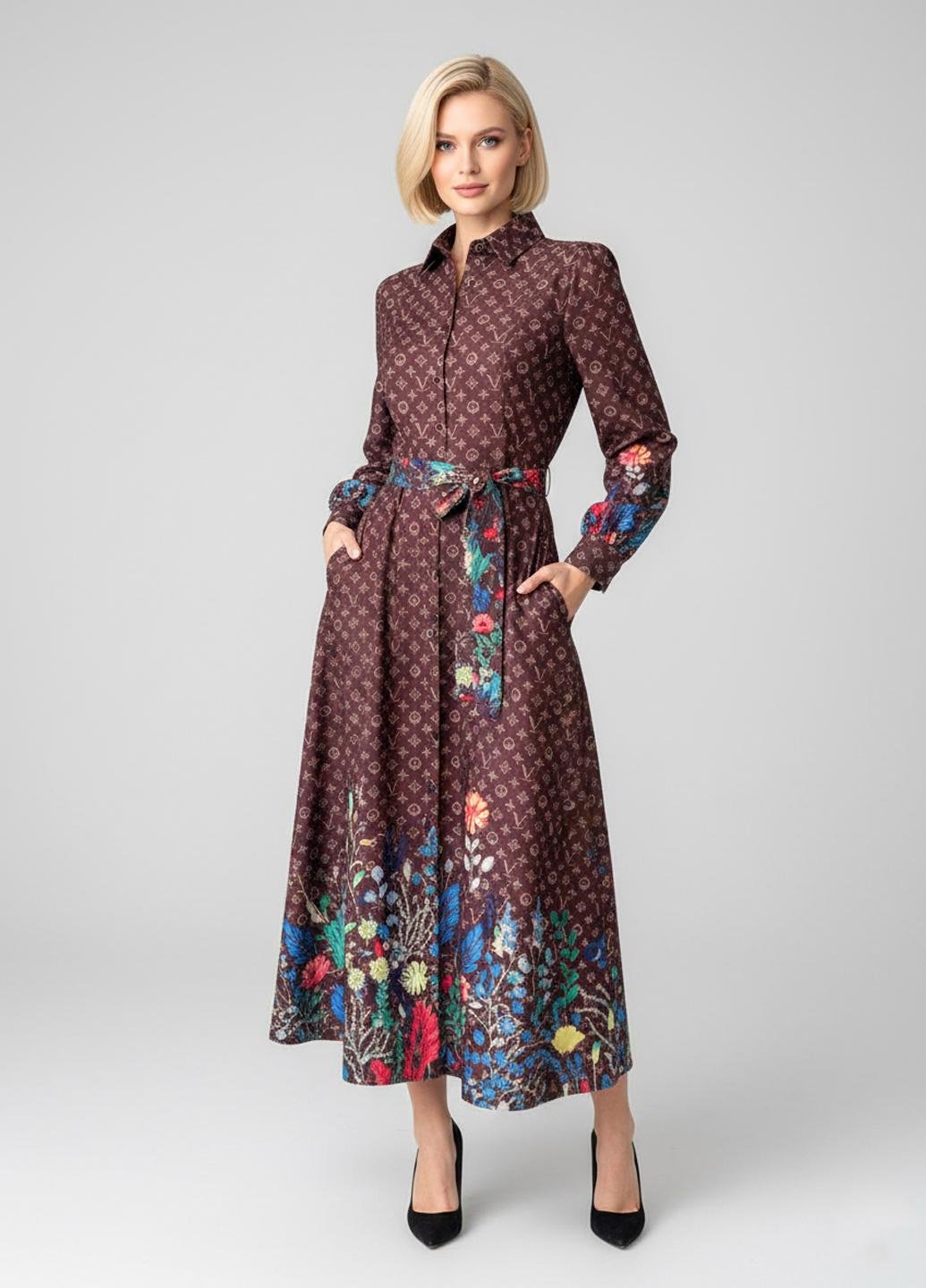 Платье принтовое Lowett LW-216 макси р. 44 Коричневый (17851924) Платье принтовое Lowett LW-216 макси р. 44 Коричневый (17851924)