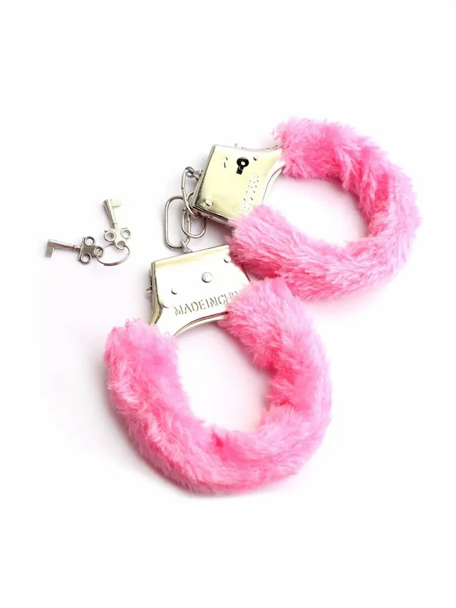 Наручники металлические с мехом игровые с ключами Розовый (1117 Р)