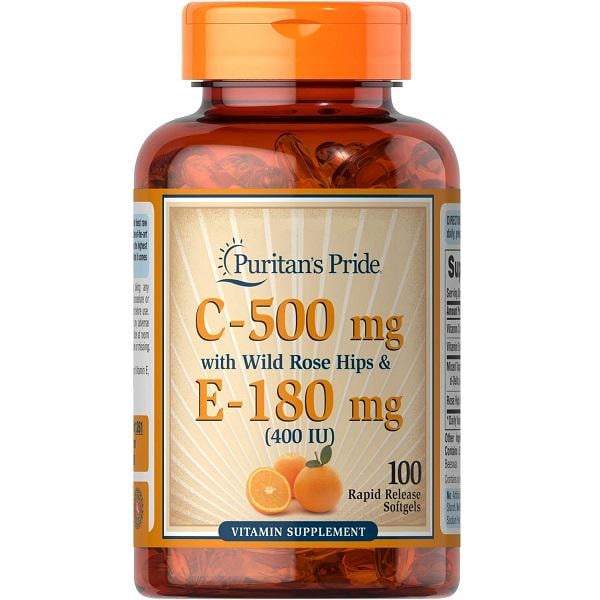 Мультивитамины Puritan's Pride Vitamin C & E 500 mg 400 IU with Rose Hips 100 softgels (000020522)