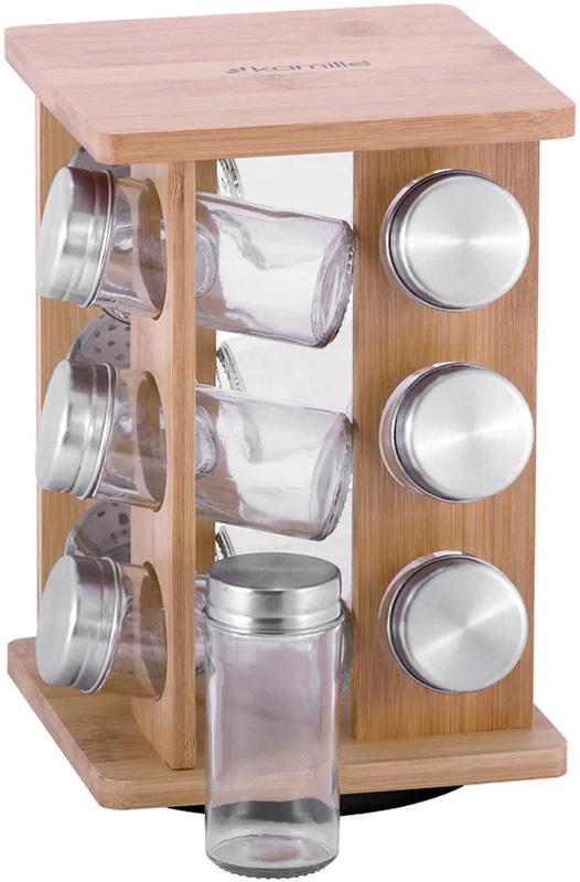 Набір для спецій Kamille Mirele 12 ємностей на бамбуковій підставці (KM-7035)