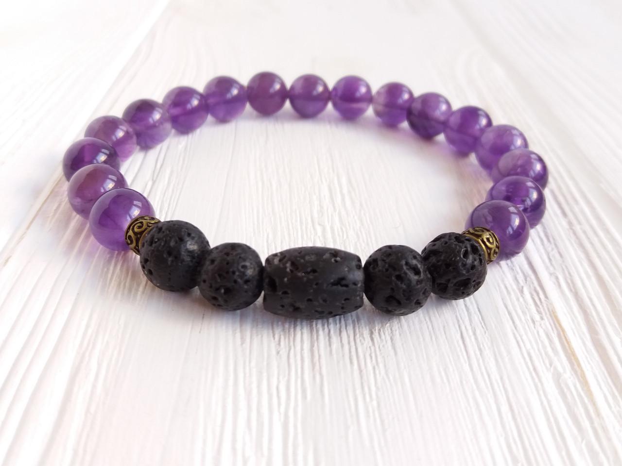 Браслет Аметист/Лава d 8 мм (1888370126)