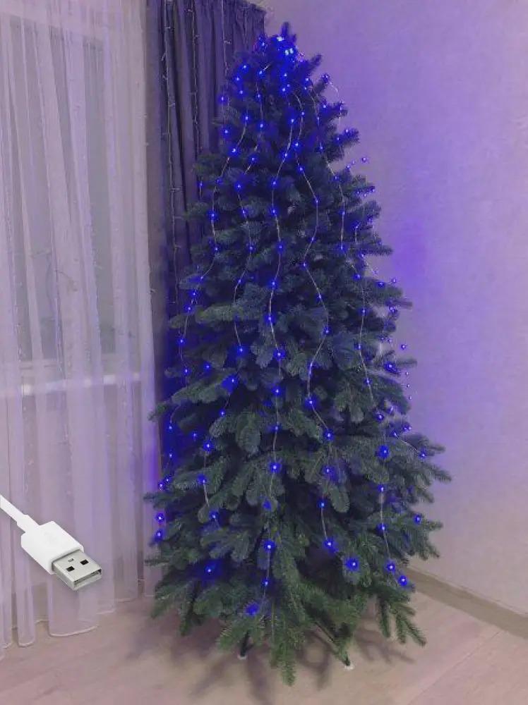 Гирлянда роса Конский хвост 10 нитей по 3 м 300 LED от USB 8 режимов Синий