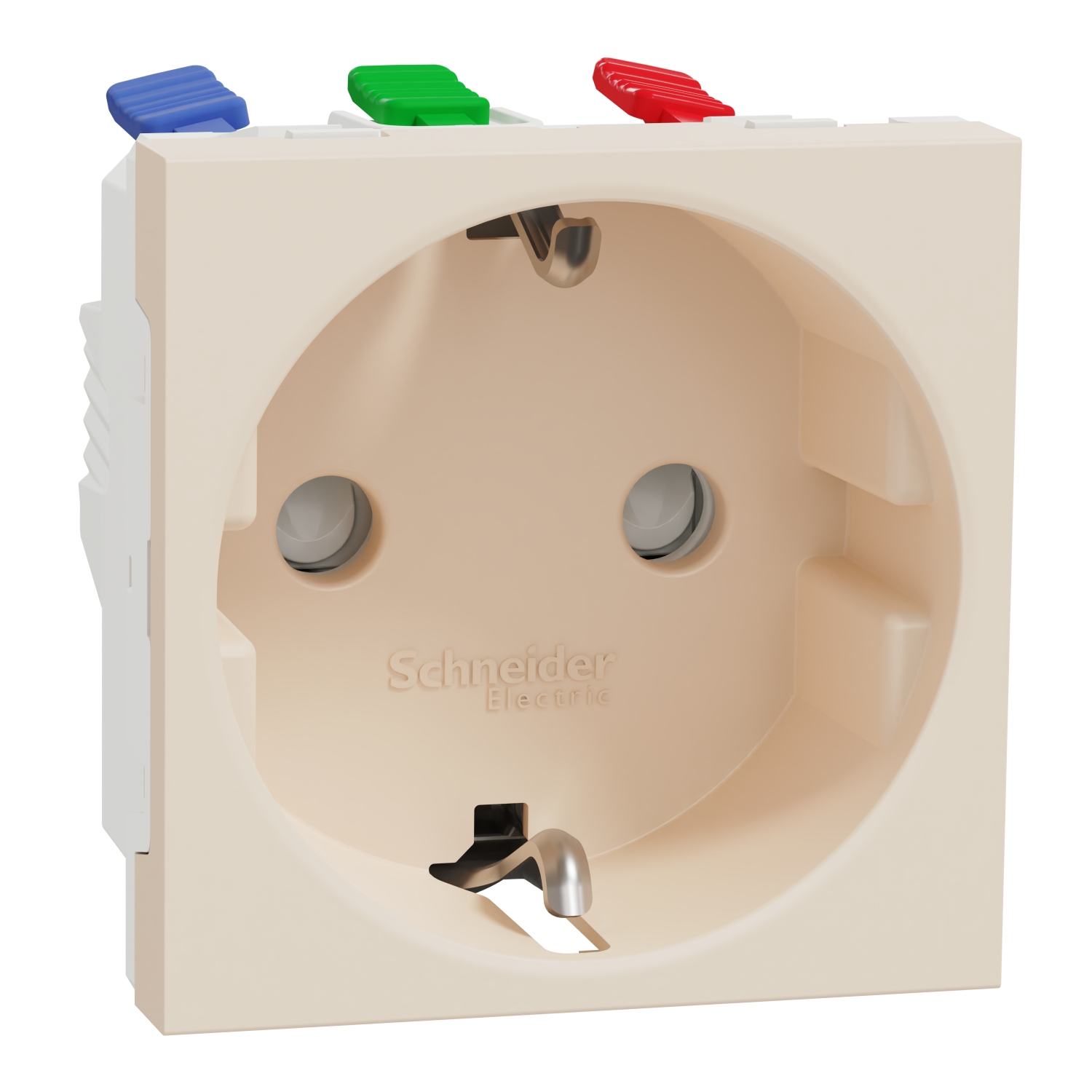 Розетка Schneider Electric Unica New с заземлением и защитными шторками 2 модуля Бежевый (NU305744)