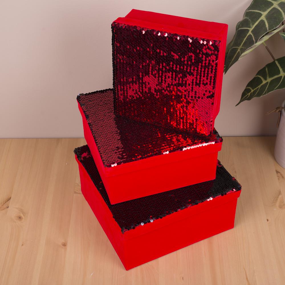 Набор подарочных коробок с пайетками 3 шт. 12/10/8 см (1044 )