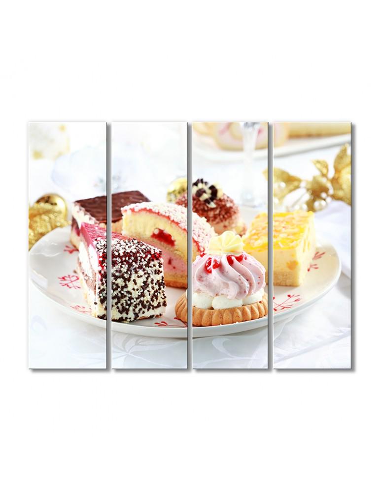 Картина модульная Тарелка пироженых ассорти 4 модуля 90x135 см