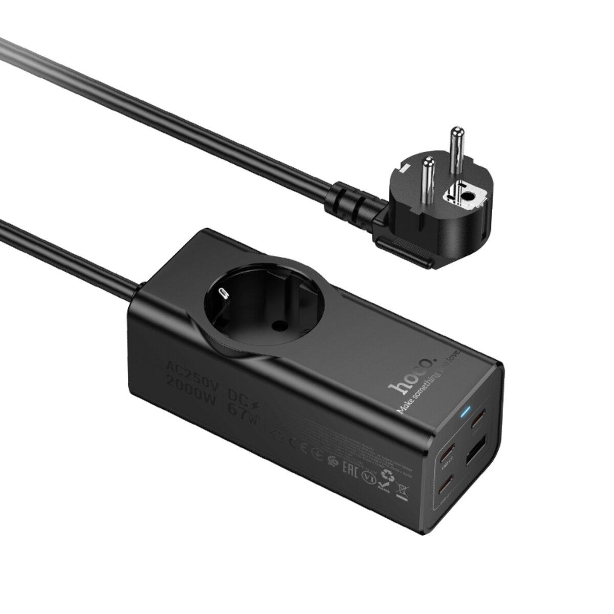 Подовжувач мережевий Hoco NS9 Wisdom 1-position PD67W 3xType-C 1xUSB 1 розетка 2 м Black (6942007638494) - фото 4 Подовжувач мережевий Hoco NS9 Wisdom 1-position PD67W 3xType-C 1xUSB 1 розетка 2 м Black (6942007638494) - фото 4