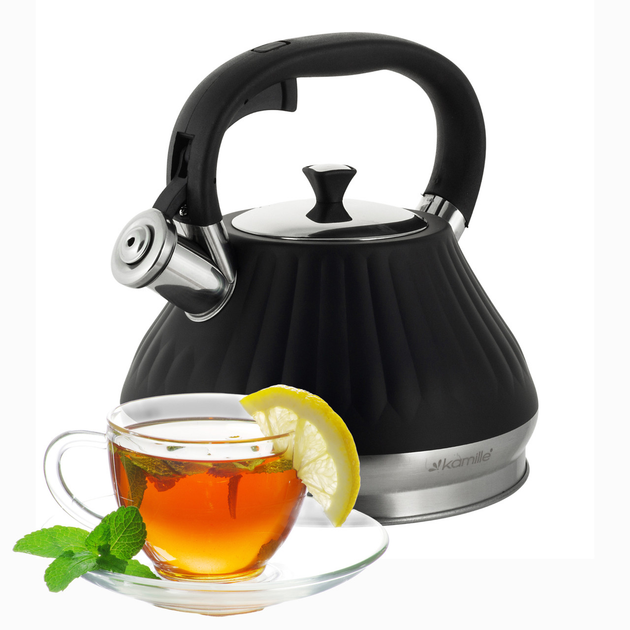 Чайник со свистком и ручкой с покрытием soft touch Kamille KM-0858 из нержавеющей стали 3 л Черный (150-84-0858) - фото 4 Чайник со свистком и ручкой с покрытием soft touch Kamille KM-0858 из нержавеющей стали 3 л Черный (150-84-0858) - фото 4