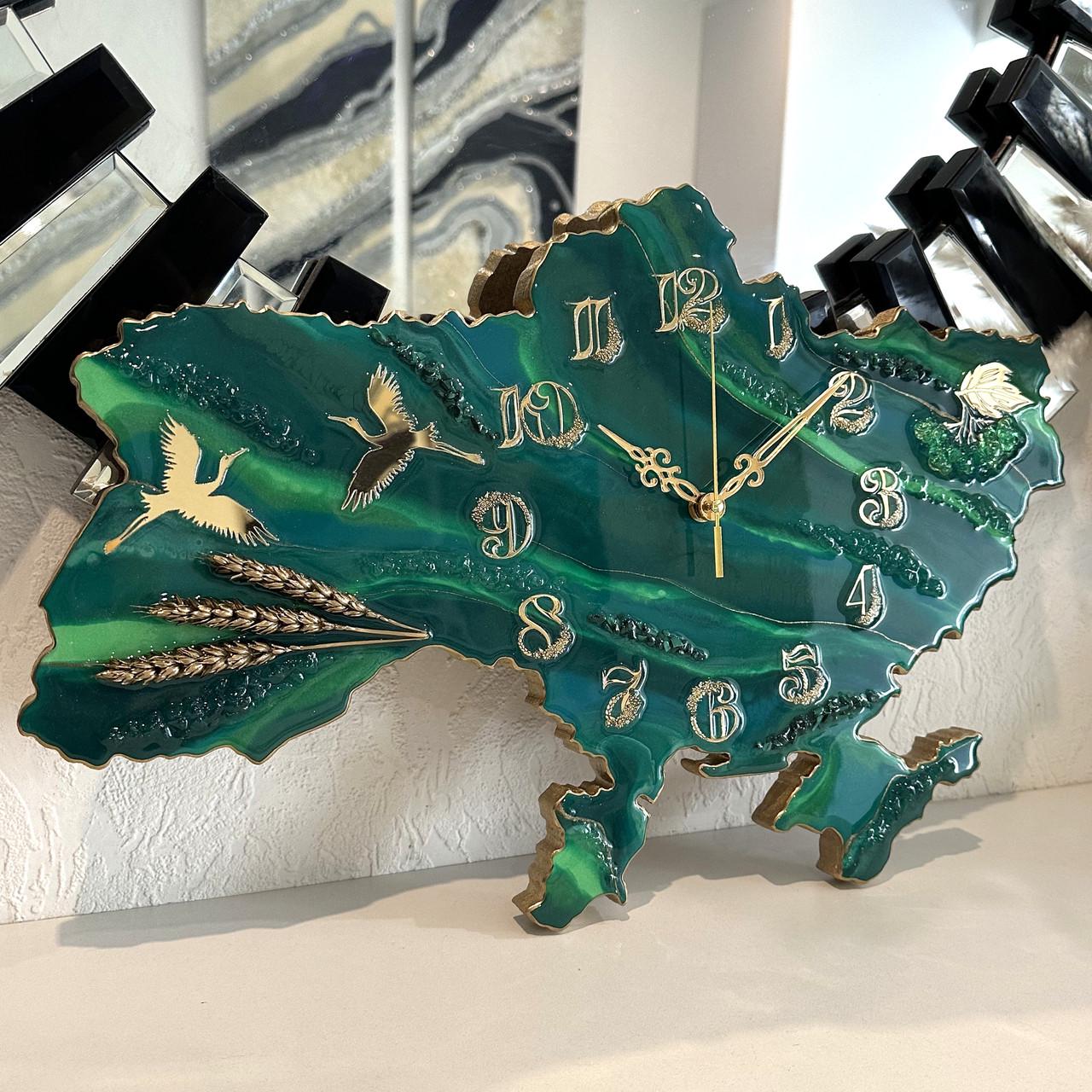 Часы настенные из эпоксидной смолы Карта Украины 60x40 см