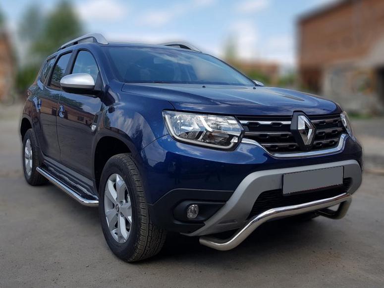 Кенгурятник WT007 CAN для Dacia Duster 2018-2024 гг. нержавеющая сталь Хром